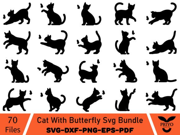 Cat with Butterfly SVGs for Graphics & Illustrations