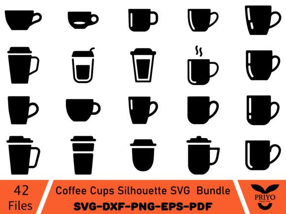 Coffee Cups Silhouette SVG Bundle: Perfect for Graphics & Illustrations