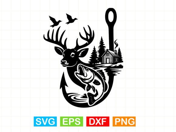 Deer and Bass Fishing Hook SVG: Perfect for T-Shirt Designs & Graphics