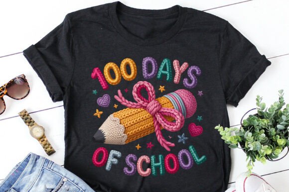 Faux Yarn 100 Days of School Graphics for T-Shirts
