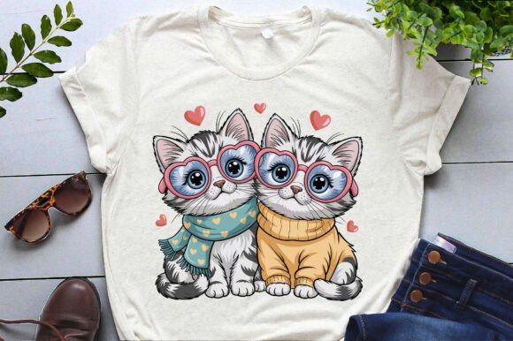 Valentine Whimsical Cats Clipart: A Charming Graphics Asset